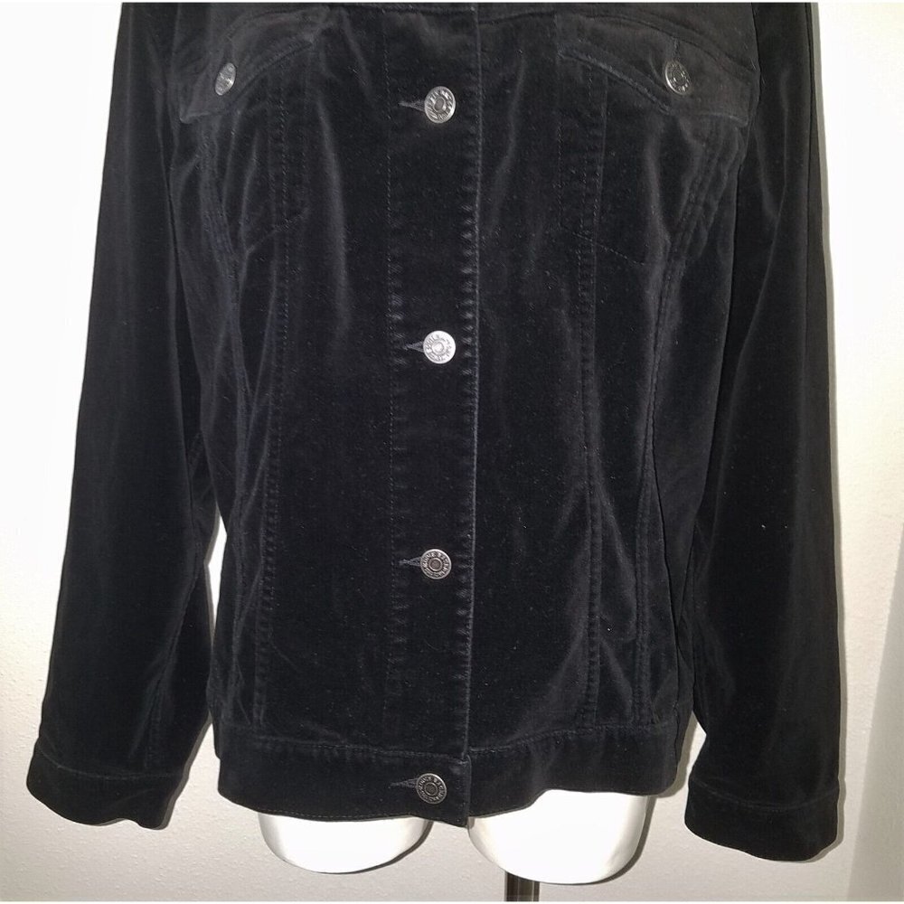 Eddie Bauer Solid Black Button Front Jacket Velve… - image 3